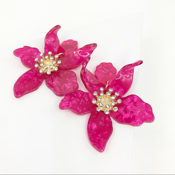 Crystal Lily Drop Earrings in Pink - Picture 3 of 8